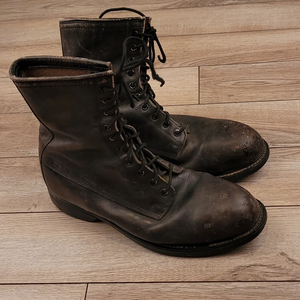 WOLVERINE Dark Grey Black Leather‎ Steel Toe Vintages Work Boots Sz 9.5 XW